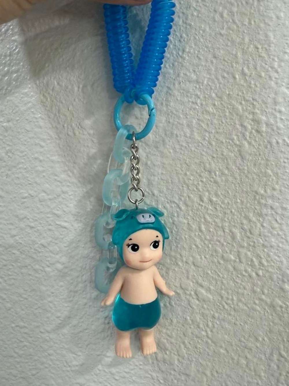 Blue Mini Mermaid Doll Keychain Clip with Translucent Accents